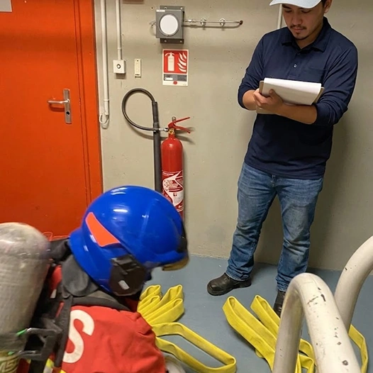Technician inspecting a fire sprinkler system
