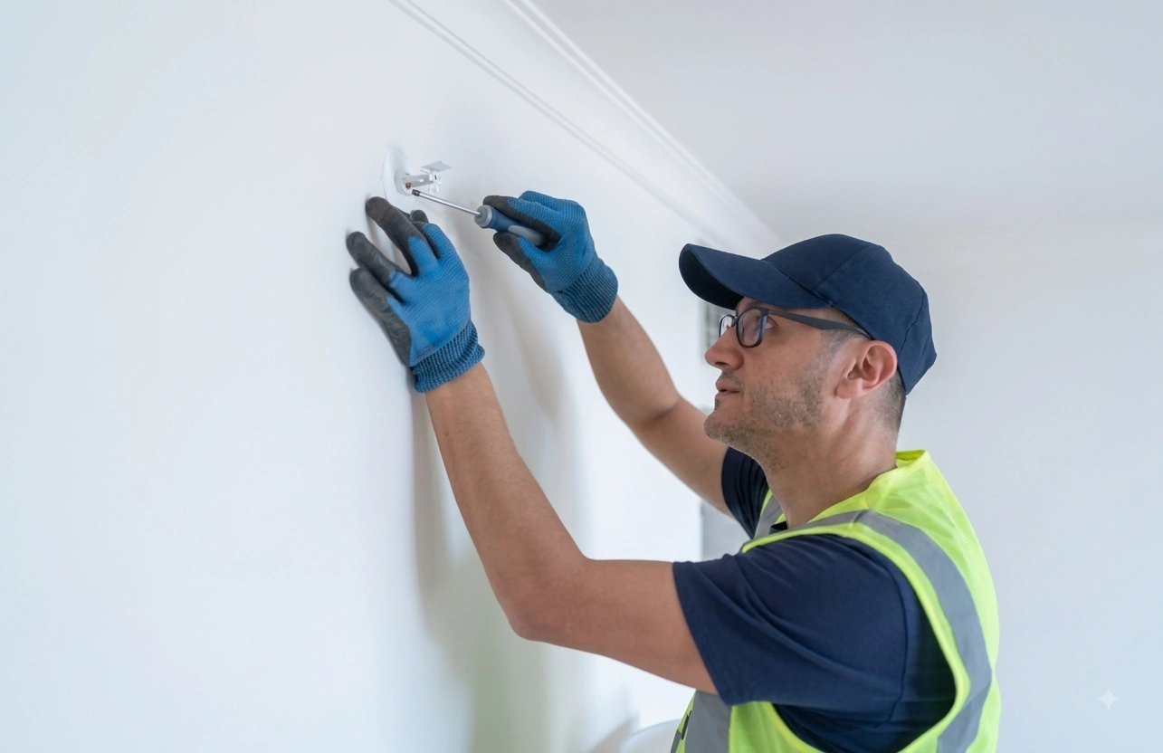 Technician inspecting a residential fire sprinkler system